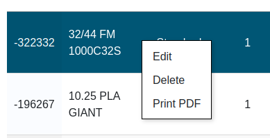 Webpage Package Master Table Menu
