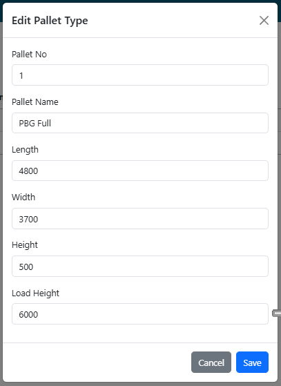 Edit Pallet Type Dialog