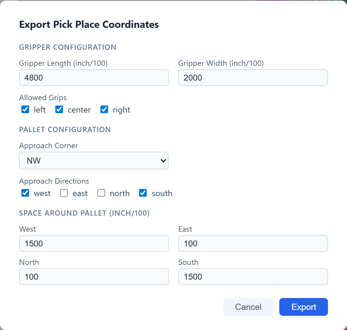 Export Pick Place Coordinates Dialog