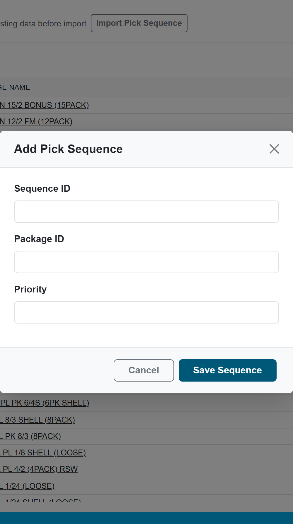 Add Pick Sequence Dialog