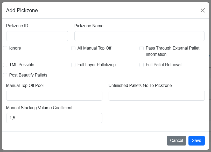 Add Pickzone Dialog