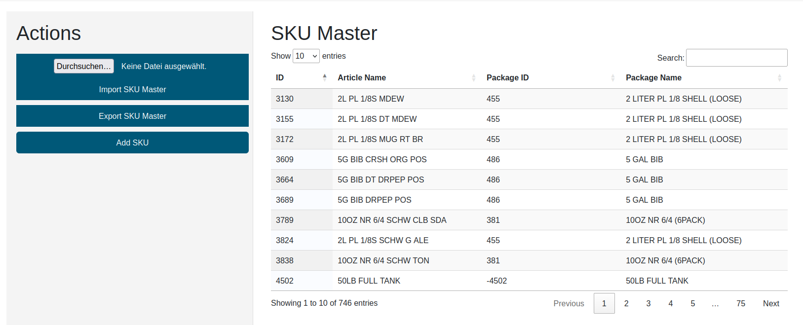 Webpage SKU Master